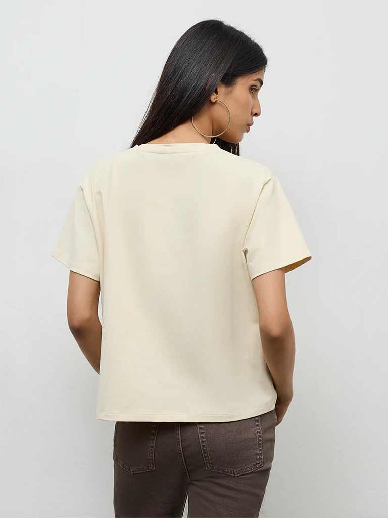 LOV Off-White Embroidered Cotton-Blend T-Shirt - Image 4