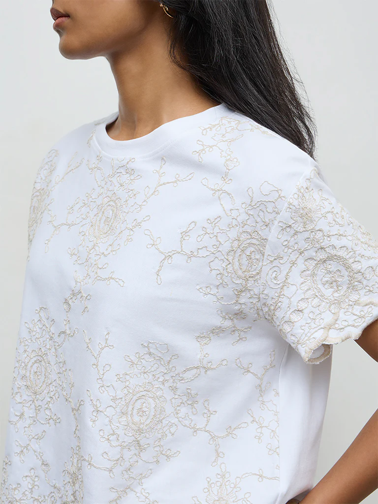 LOV Off-White Embroidered Cotton Top - Image 3