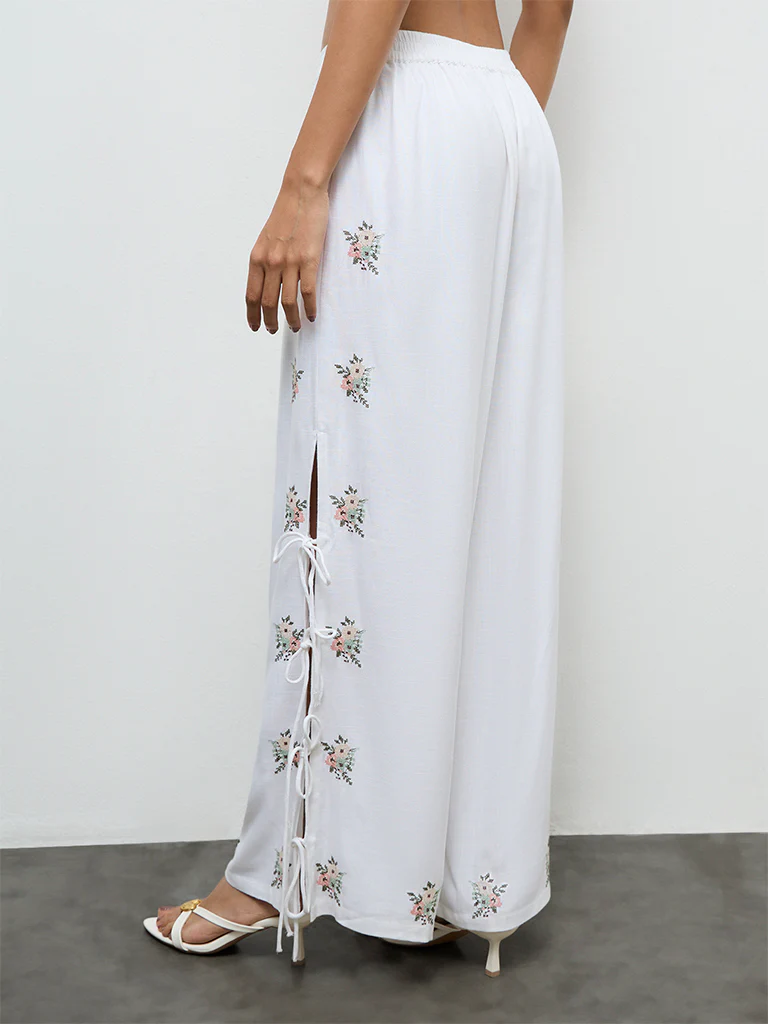LOV Off-White Embroidered High-Rise Pants - Image 4