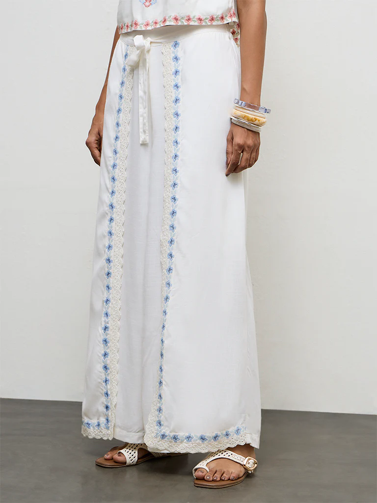 LOV Off-White Embroidered High-Rise Trousers - Image 2