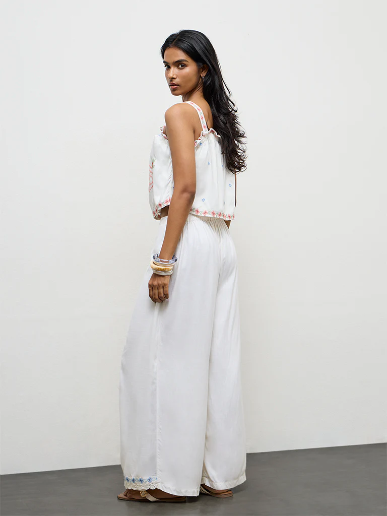 LOV Off-White Embroidered High-Rise Trousers - Image 4