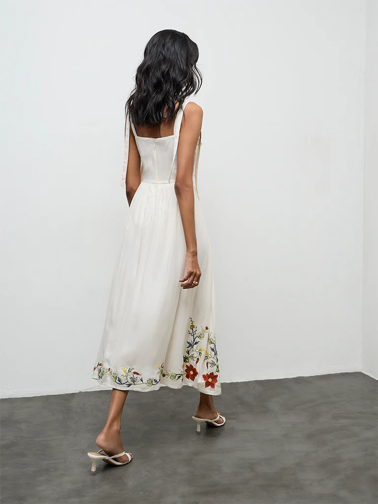 LOV Off-White Floral Embroidered A-Line Dress - Image 4
