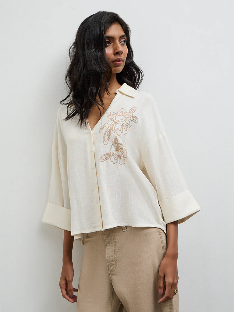 LOV Off-White Floral Embroidered Blouse - Image 2