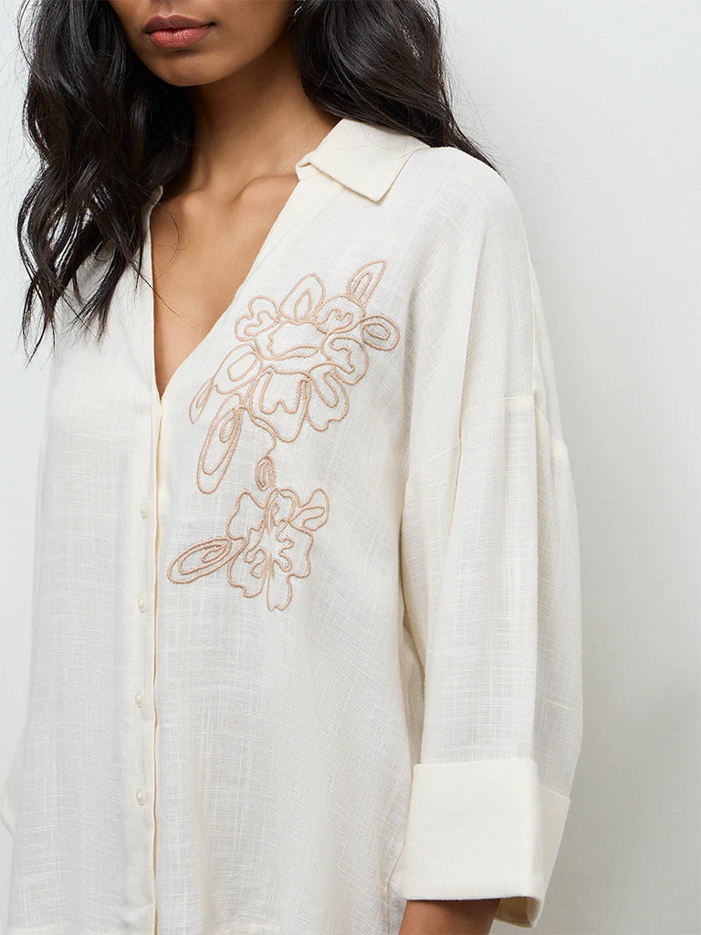 LOV Off-White Floral Embroidered Blouse - Image 3