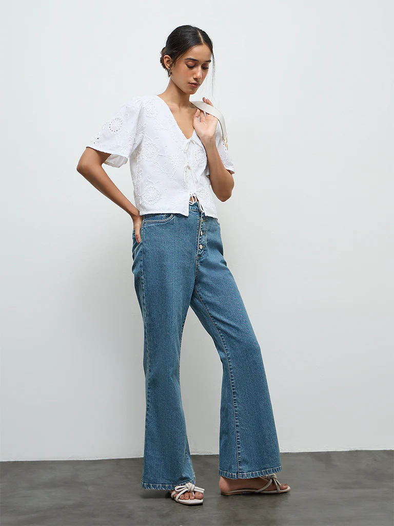 LOV Off-White Floral Embroidered Cotton Blouse - Image 2