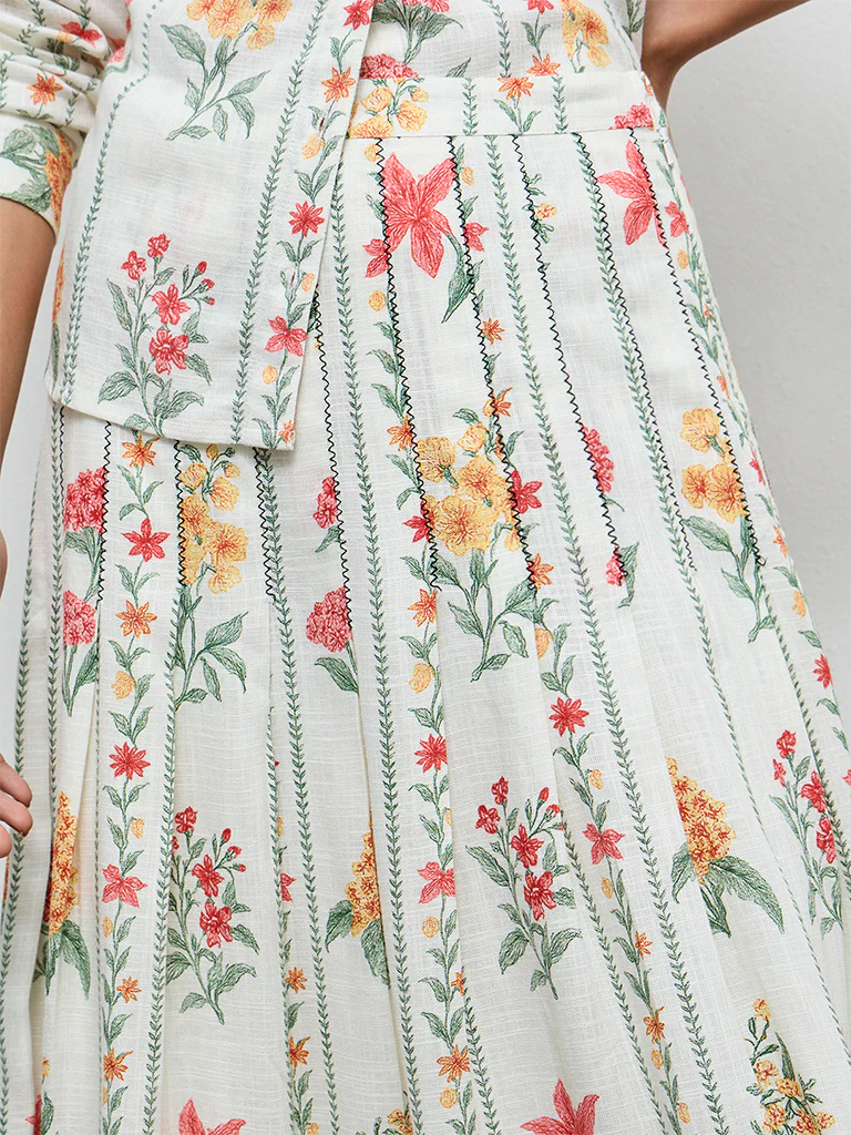 LOV Off-White Floral High-Rise Skirt - Image 3