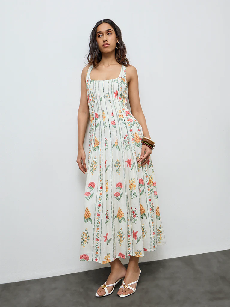 LOV Off-White Floral Pattern A-Line Dress