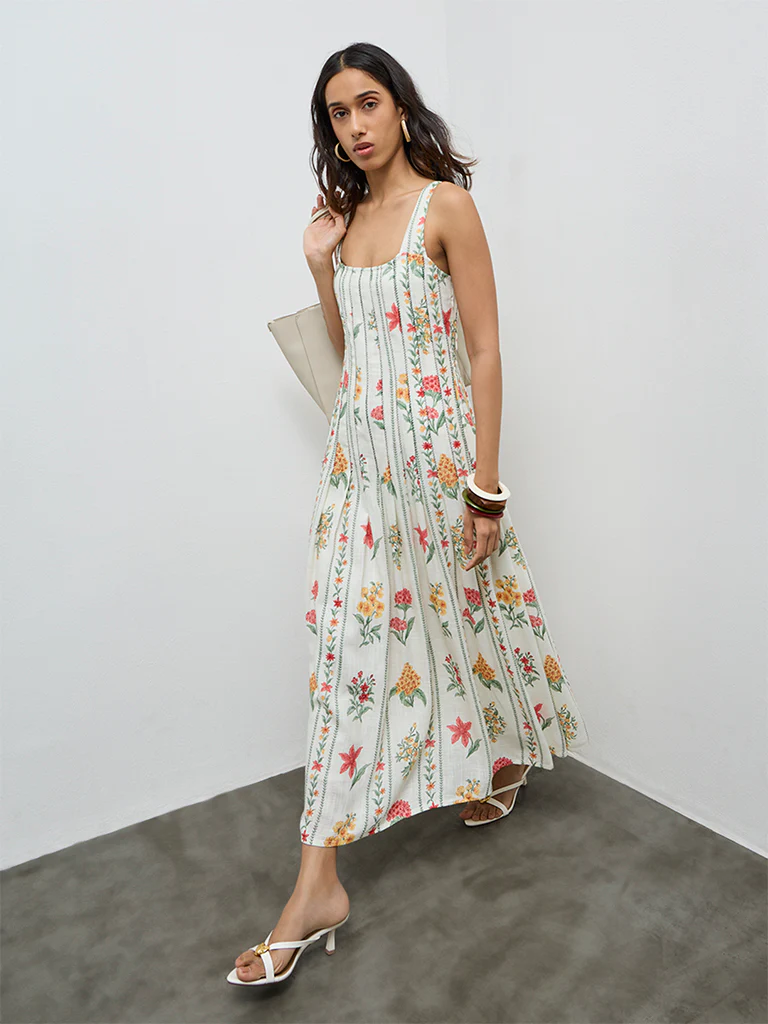 LOV Off-White Floral Pattern A-Line Dress - Image 2