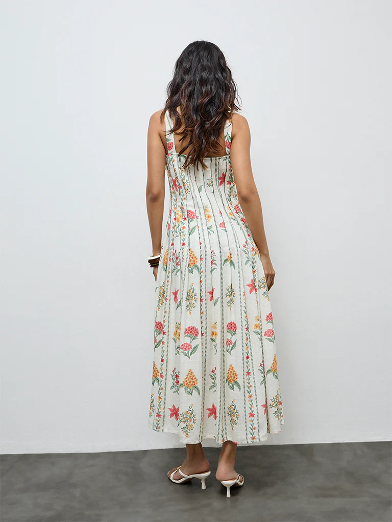 LOV Off-White Floral Pattern A-Line Dress - Image 4