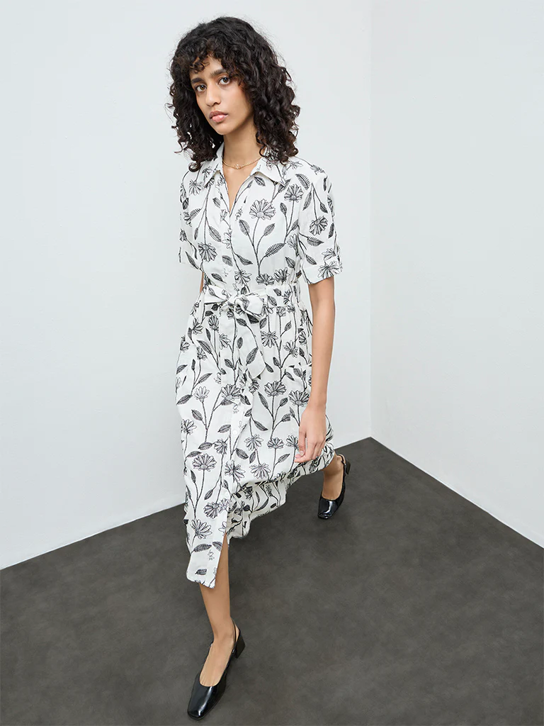 LOV Off-White Floral Printed Shirt Dress - Image 2