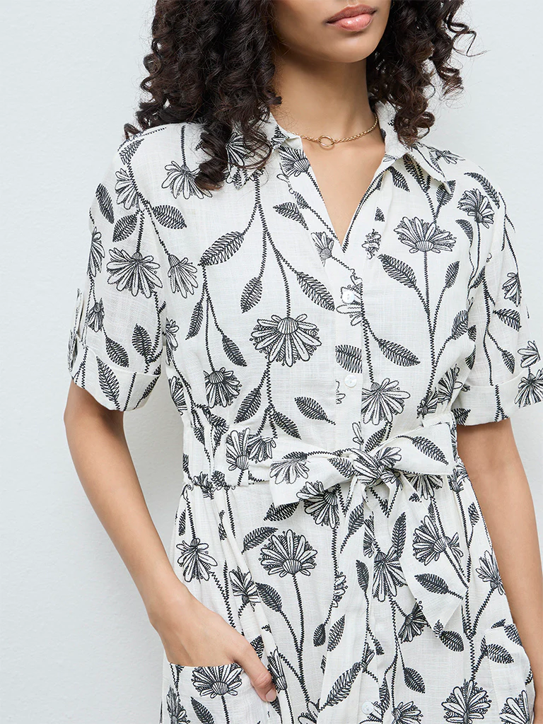 LOV Off-White Floral Printed Shirt Dress - Image 3
