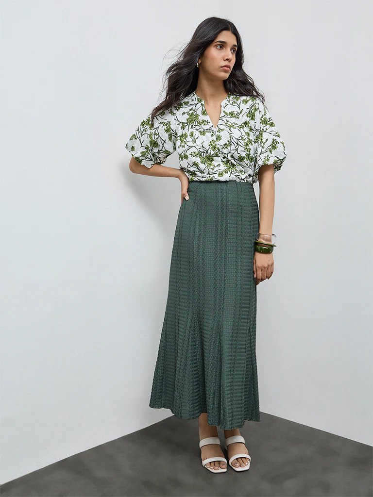 LOV Off-White Foliage Printed Cotton Blouse - Image 2