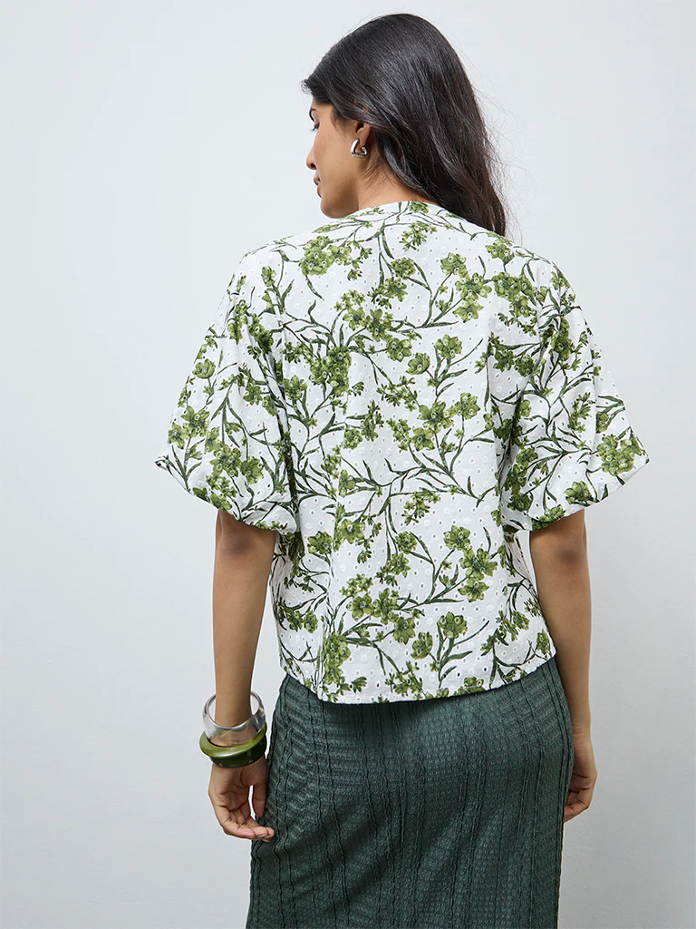 LOV Off-White Foliage Printed Cotton Blouse - Image 4