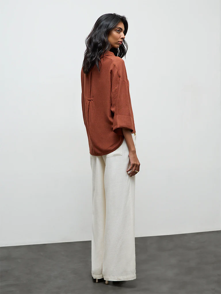 LOV Off-White High-Rise Linen Trousers with Belt - Image 4