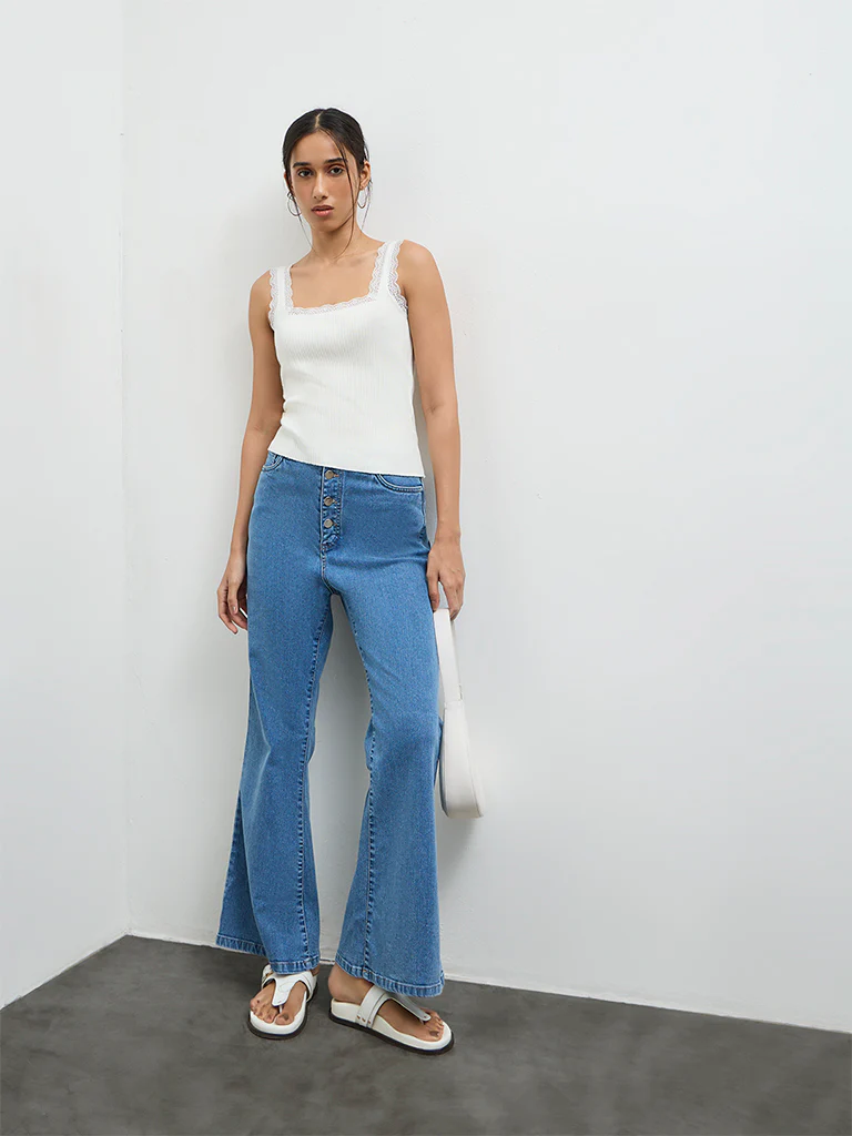 LOV Off-White Lace-Detailed Top