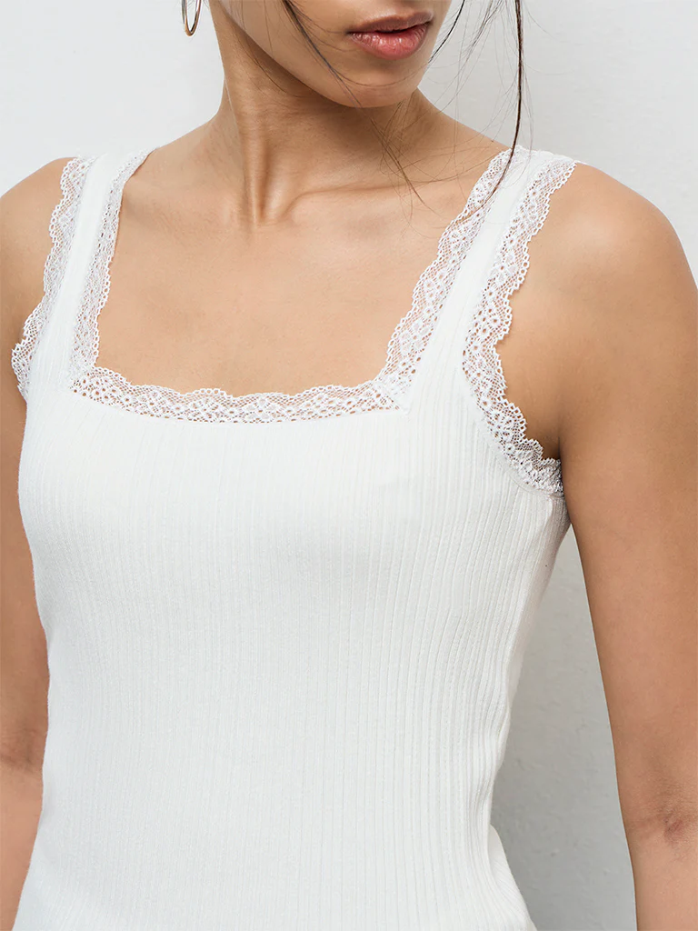 LOV Off-White Lace-Detailed Top - Image 3