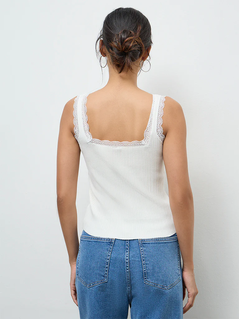 LOV Off-White Lace-Detailed Top - Image 4