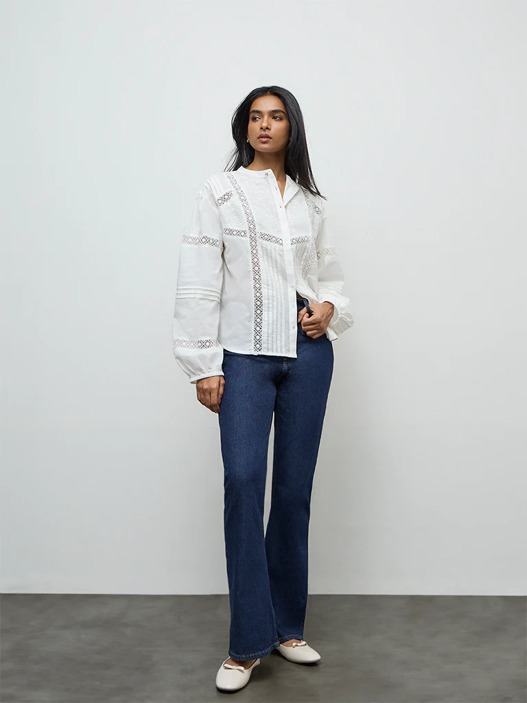 LOV Off-White Lace-Embroidered Cotton Blouse - Image 2