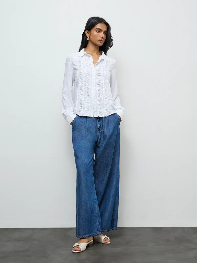 LOV Off-White Lace Embroidered Shirt
