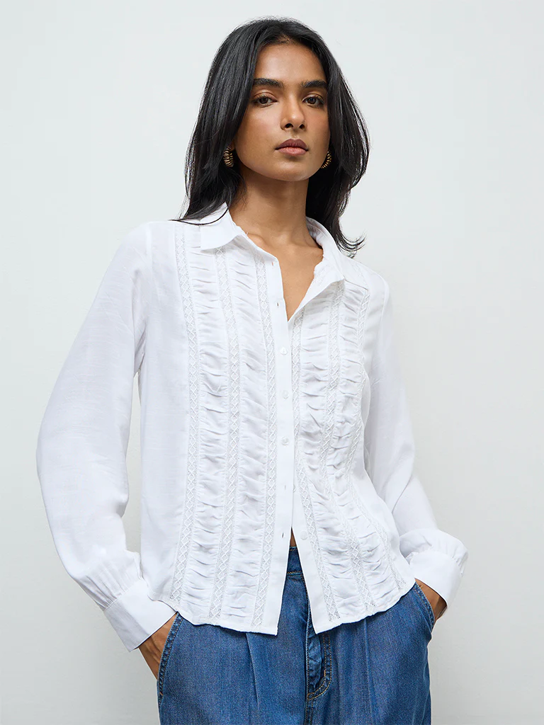 LOV Off-White Lace Embroidered Shirt - Image 2