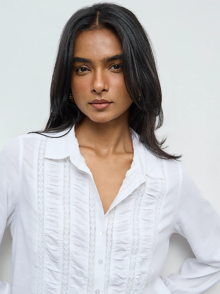 LOV Off-White Lace Embroidered Shirt - Image 3