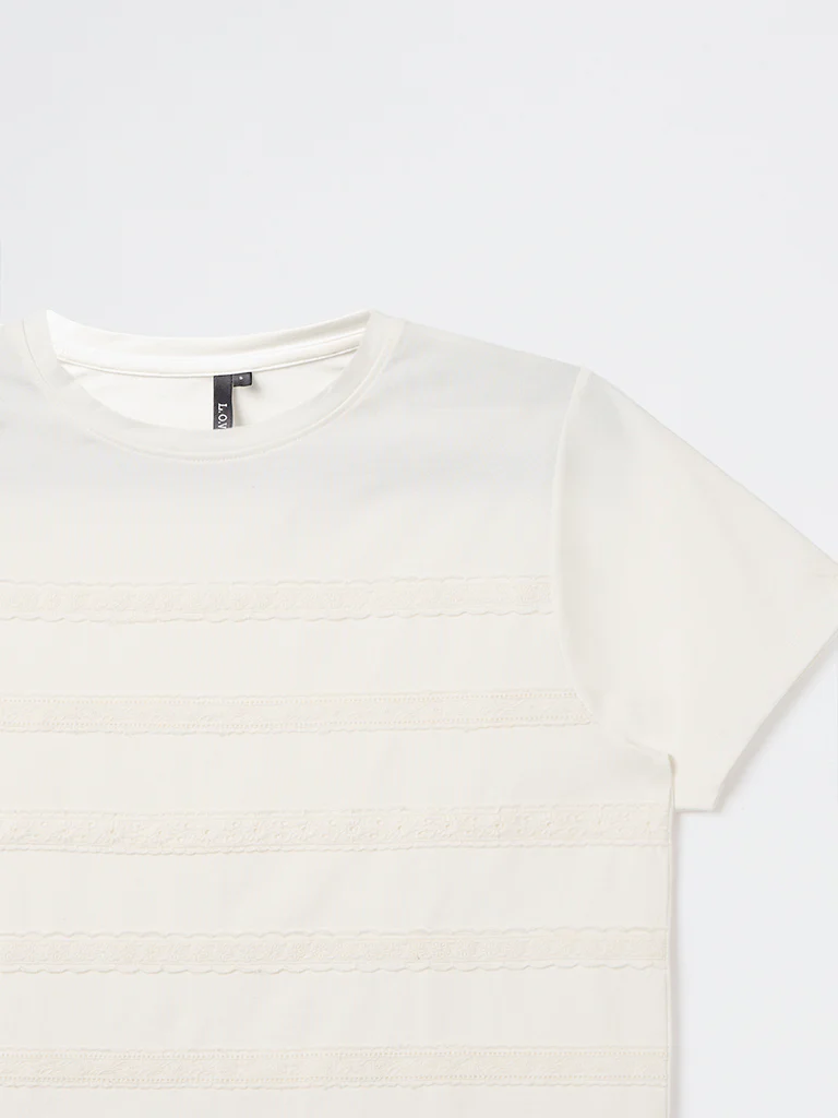 LOV Off-White Lace Embroidered T-Shirt - Image 3