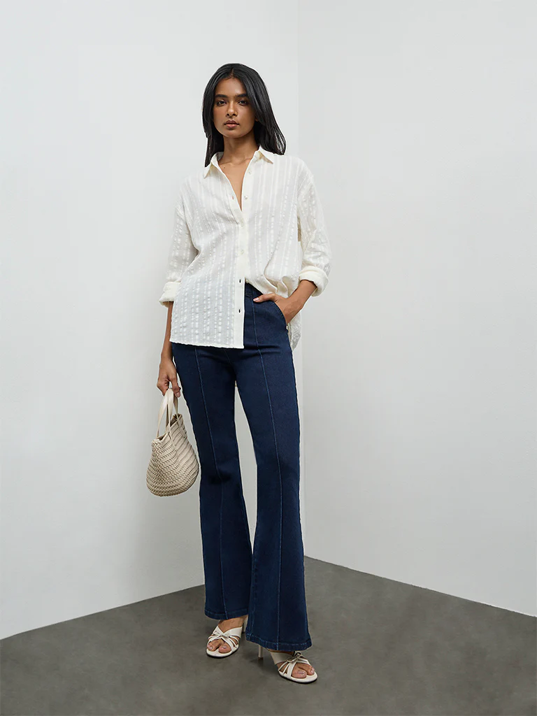 LOV Off-White Seersucker-Textured Cotton Shirt - Image 2