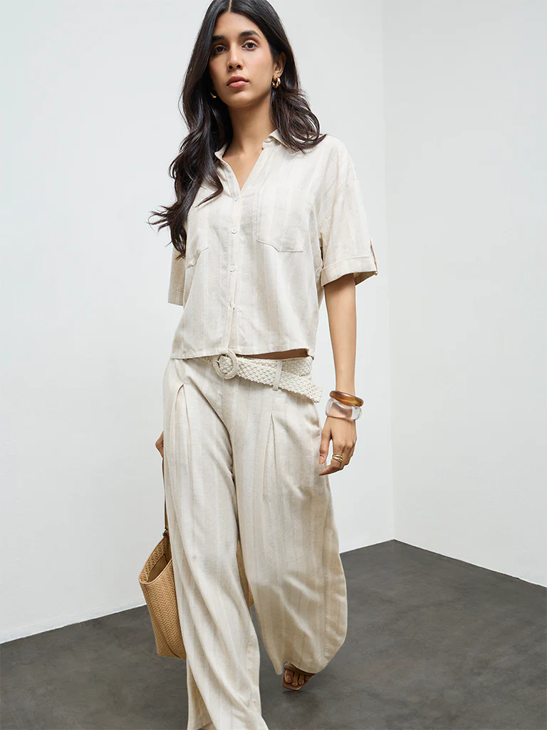 LOV Off-White Self-Striped Shirt - Image 2