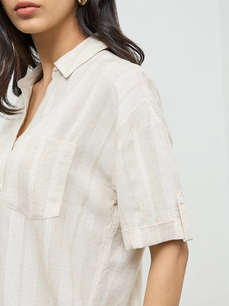 LOV Off-White Self-Striped Shirt - Image 3