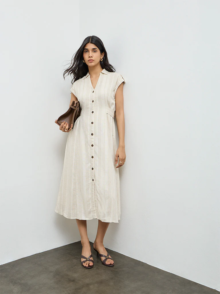 LOV Off-White Self-Striped Shirt Dress - Image 2