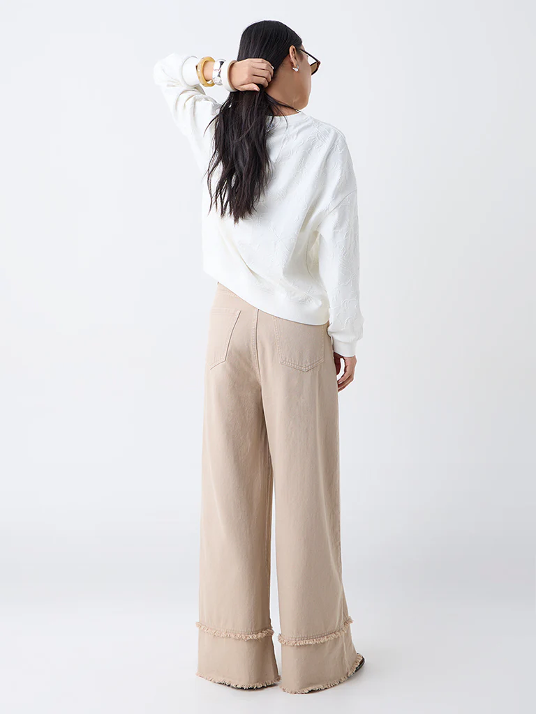 LOV Off-White Self-Textured Sweatshirt - Image 4