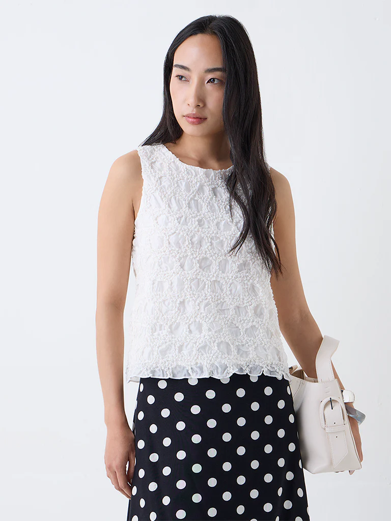 LOV Off-White Self-Textured Top