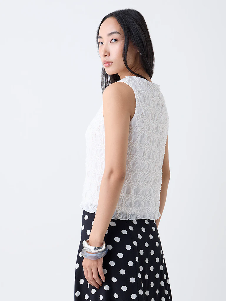 LOV Off-White Self-Textured Top - Image 4