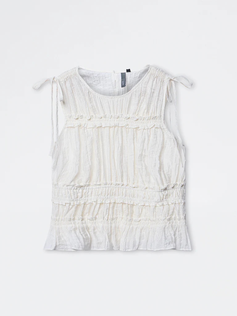 LOV Off-White Smocked Cotton Top - Image 3