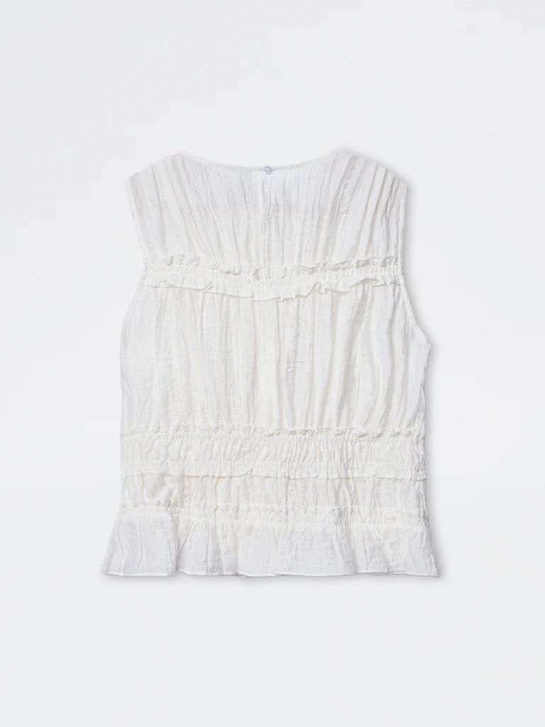 LOV Off-White Smocked Cotton Top - Image 4