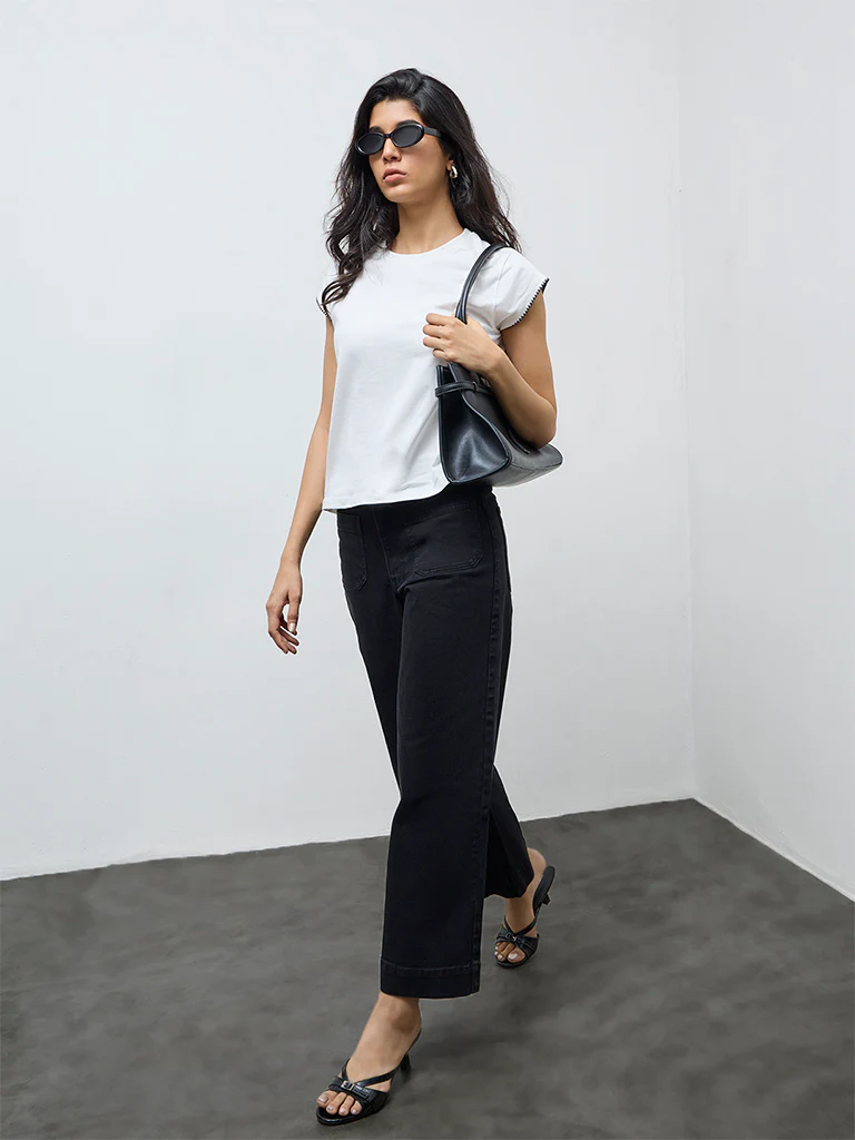 LOV Off-White Solid Cotton T-Shirt - Image 2