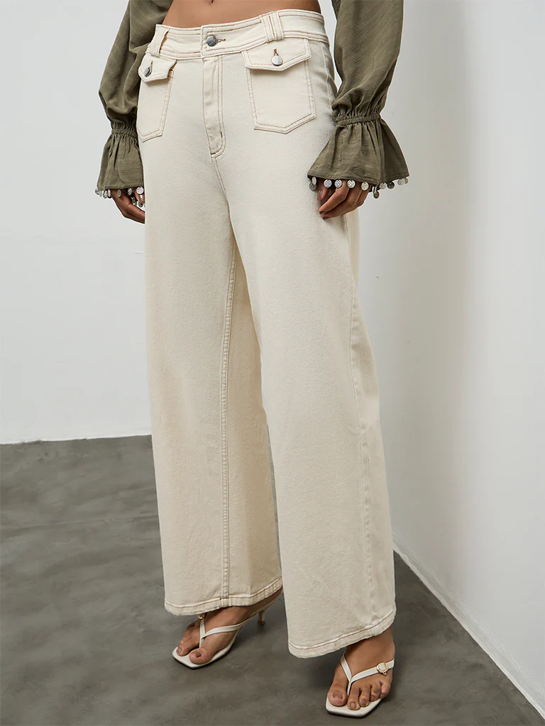 LOV Off-White Solid High-Rise Jeans - Image 2