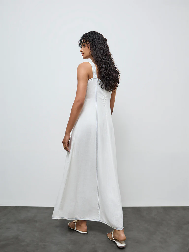 LOV Off-White Striped Linen-Blend A-Line Dress - Image 4