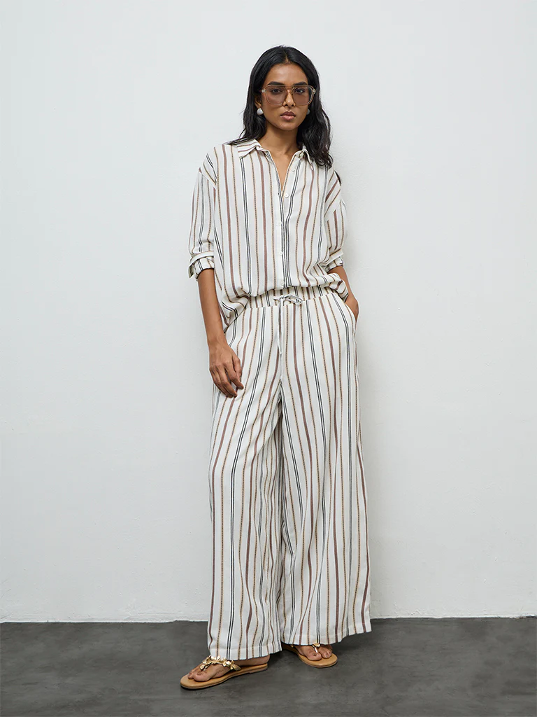 LOV Off-White Striped High-Rise Pants