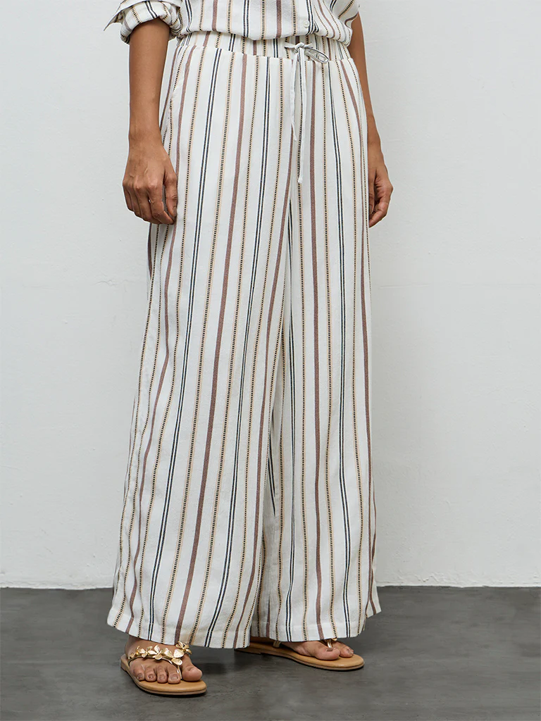LOV Off-White Striped High-Rise Pants - Image 2