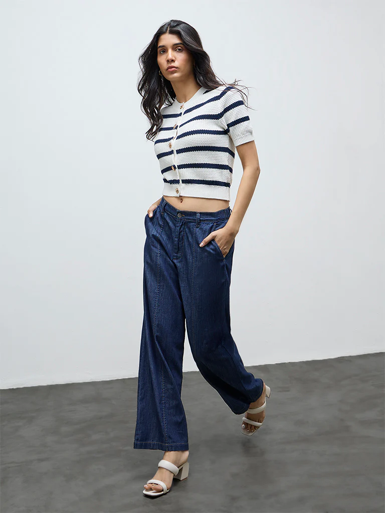 LOV Off-White Striped Knit-Textured Cardigan - Image 2