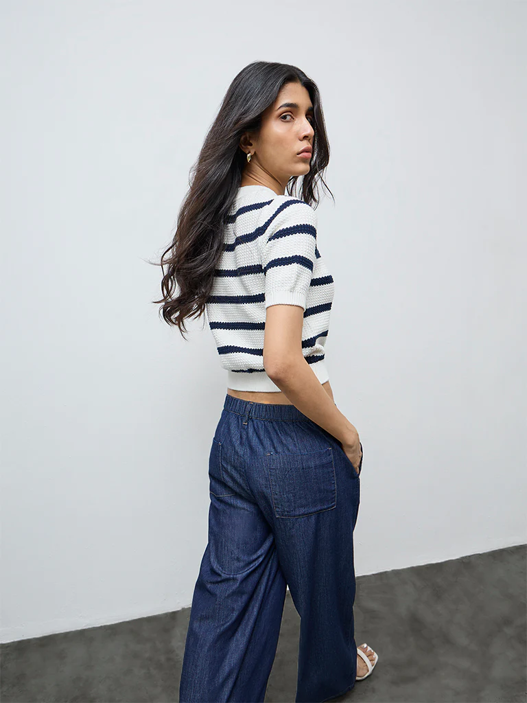 LOV Off-White Striped Knit-Textured Cardigan - Image 4