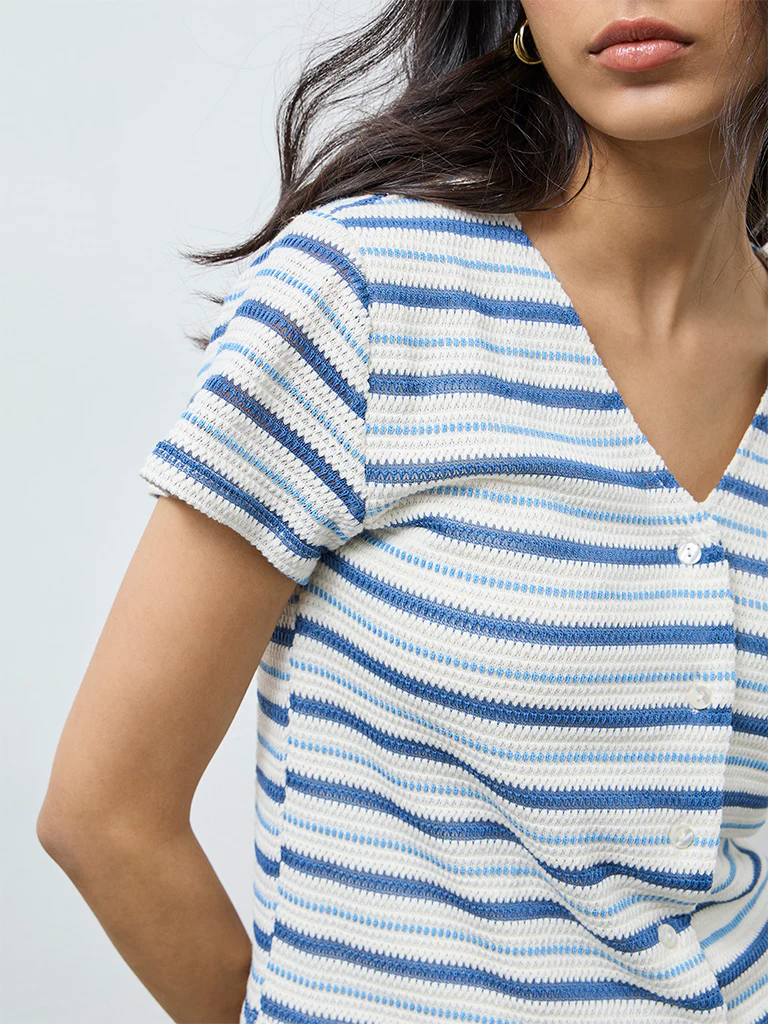 LOV Off-White Striped Knit-Textured Top - Image 3