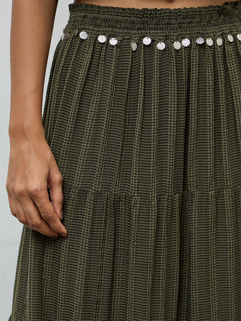 LOV Olive Embellished High-Rise Tiered Skirt - Image 3