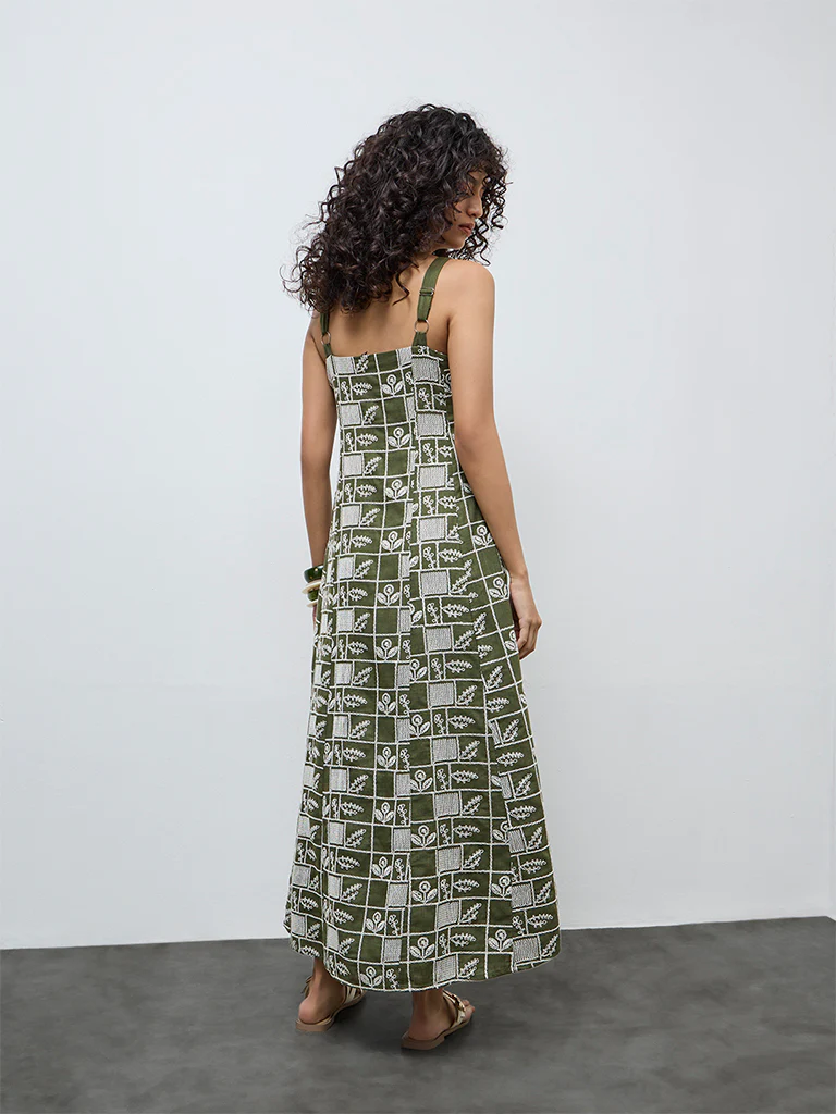 LOV Olive Embroidered A-Line Dress - Image 4