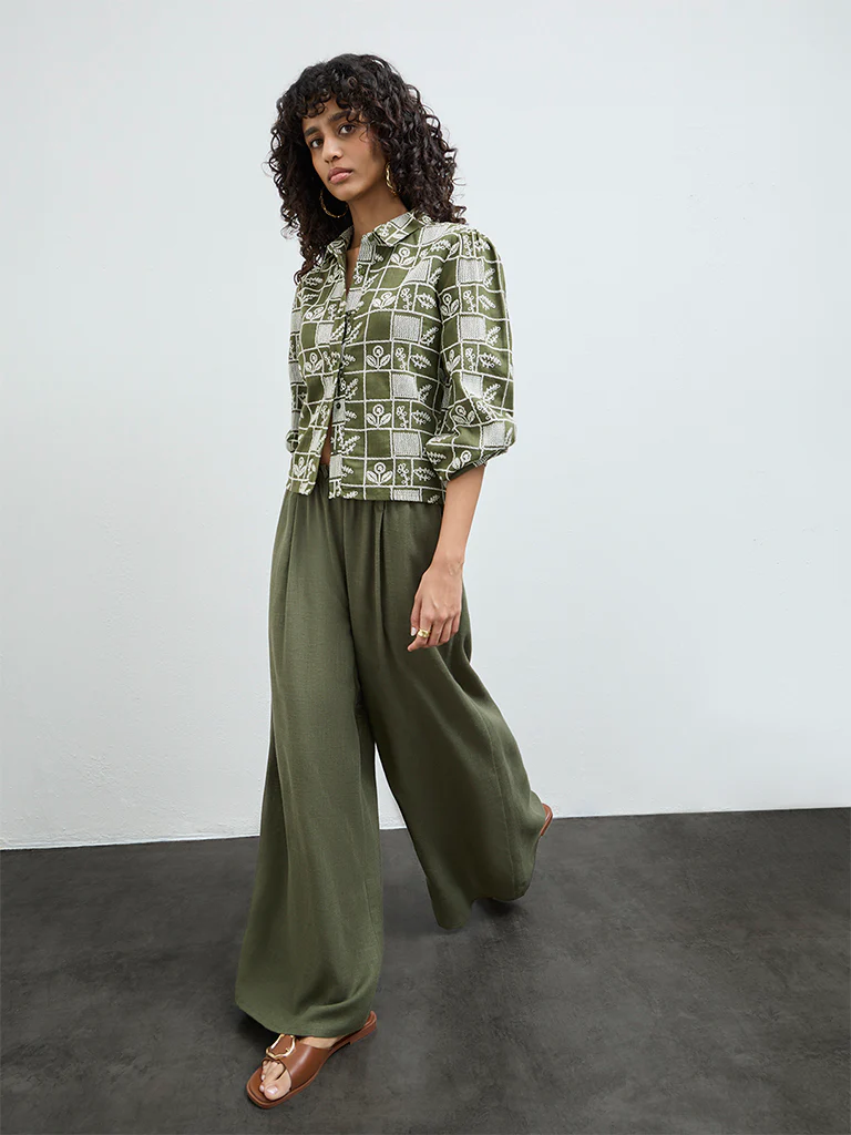 LOV Olive Embroidered Cotton Shirt - Image 2