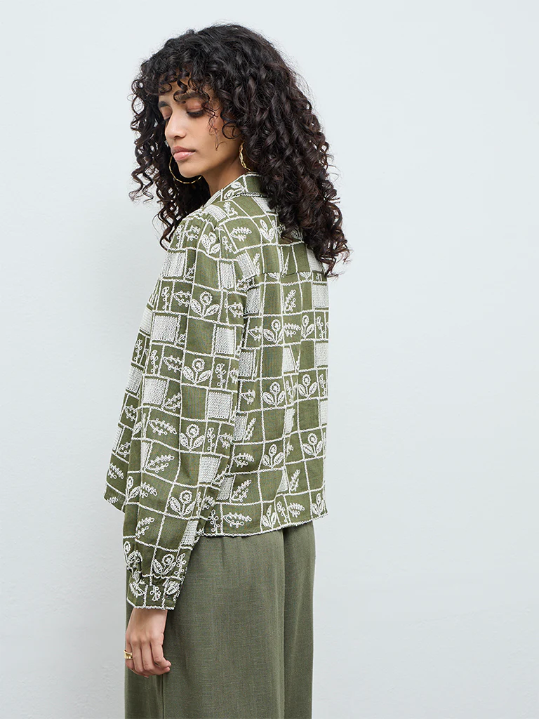 LOV Olive Embroidered Cotton Shirt - Image 4