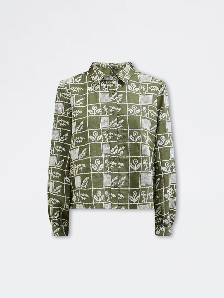 LOV Olive Embroidered Cotton Shirt - Image 5