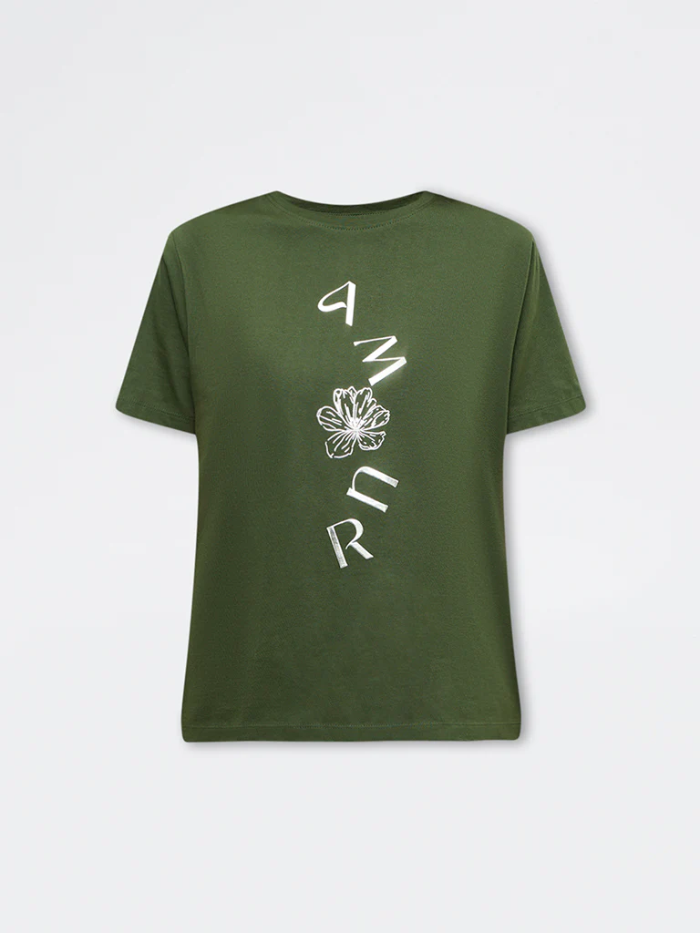 LOV Olive Floral Printed Cotton T-Shirt - Image 5
