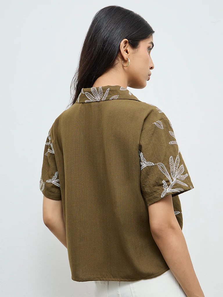 LOV Olive Foliage Embroidered Blouse - Image 4
